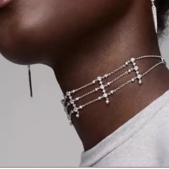 Nadri Dame Statement Silver and Crystal Choker - Picture 1 of 6